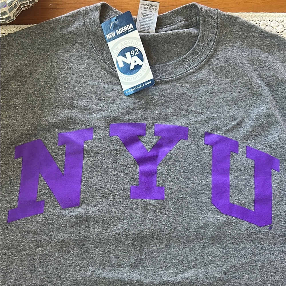 Gray NYU T-Shirt with Purple Letters